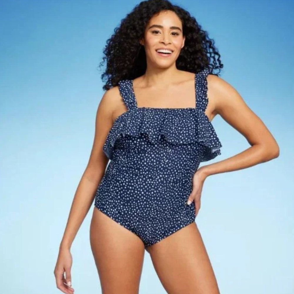 Kona Sol Women's Ruffle Full Coverage One Piece Swimsuit